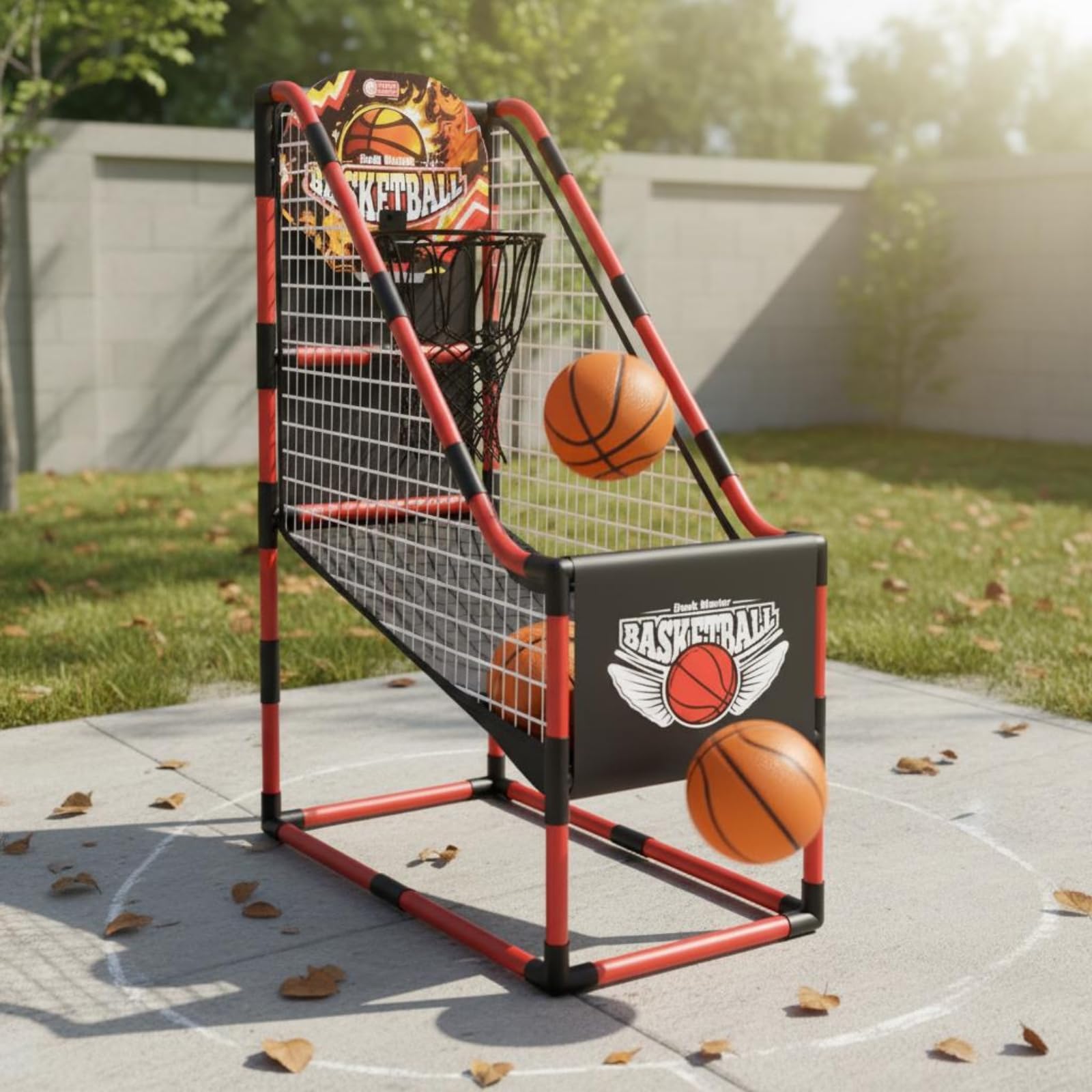 Gralara Canestro da Basket Bambini Set Gioco Basket Mini Canestro Cornice Autoportante Due Borsa a Rete Organizzazione in Plastica per Gioco Attivo Famiglia