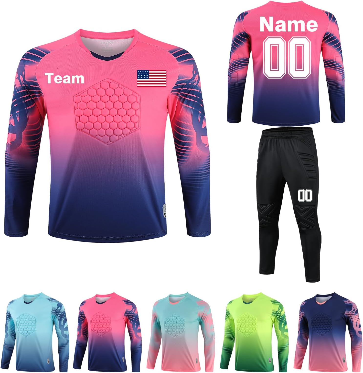 Custom Goalie Jersey Soccer for Adult/Kids Goalkeeper Jersey Personalized Long Sleeve and Pants with Name Team Logo