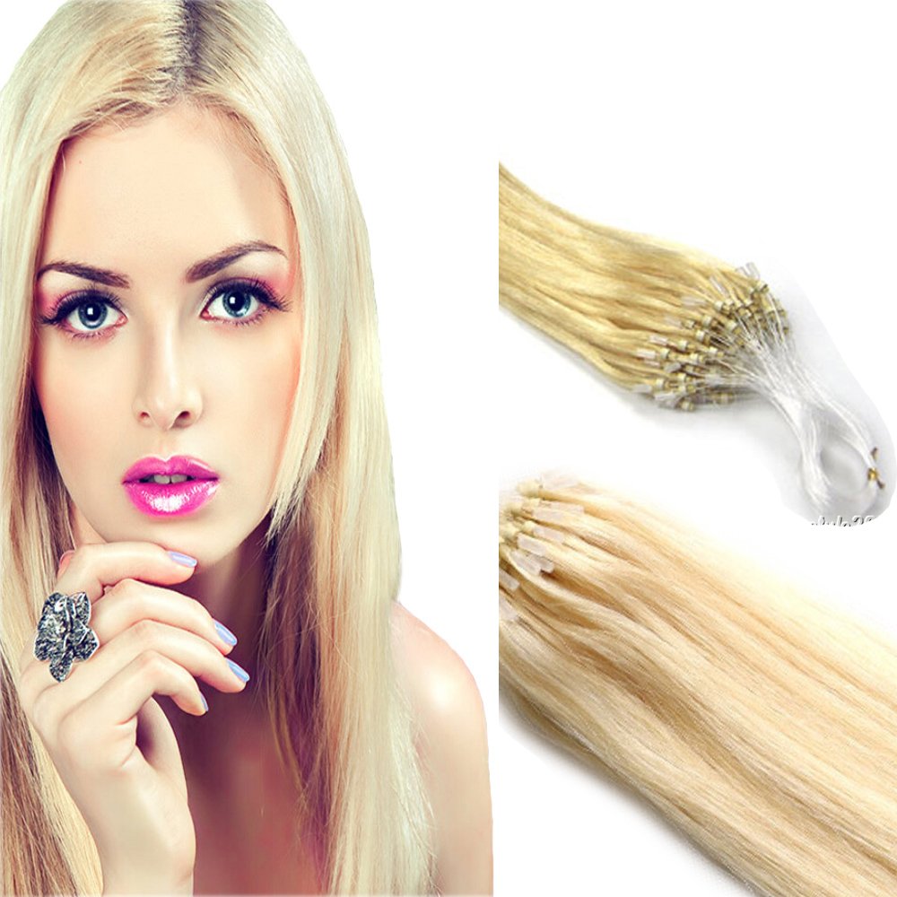 Remy Human Hair Extensions Micro Ring Loop Tip Double Drawn Hair (22''1g/s, Ash Blonde)