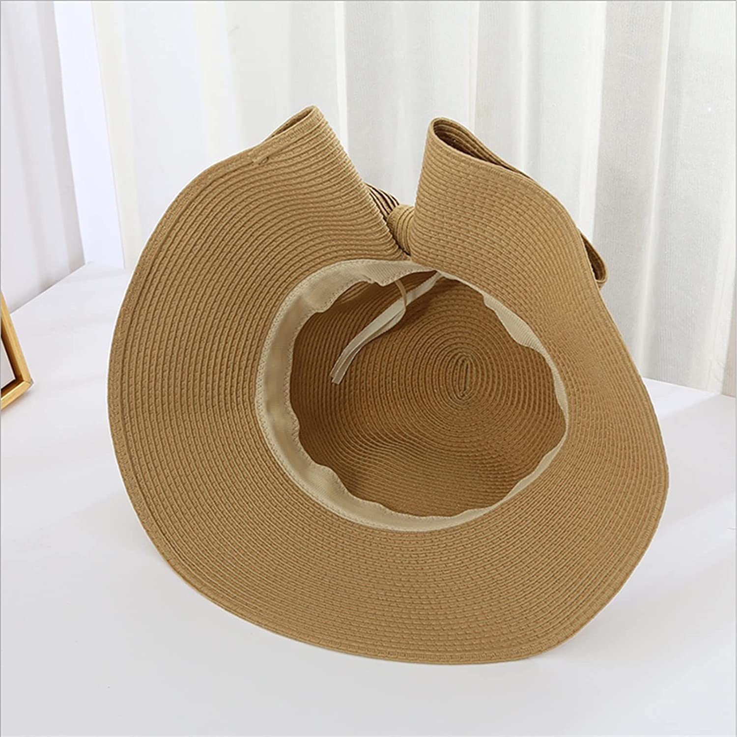 LNNSHX Sombrero de Playa para Mujer Sol de ala Ancha Paja Plegable para Mujer Vacaciones al Aire Libre (Blauw: geel Tamaño 56-58 cm) (Beige 6 7/87
