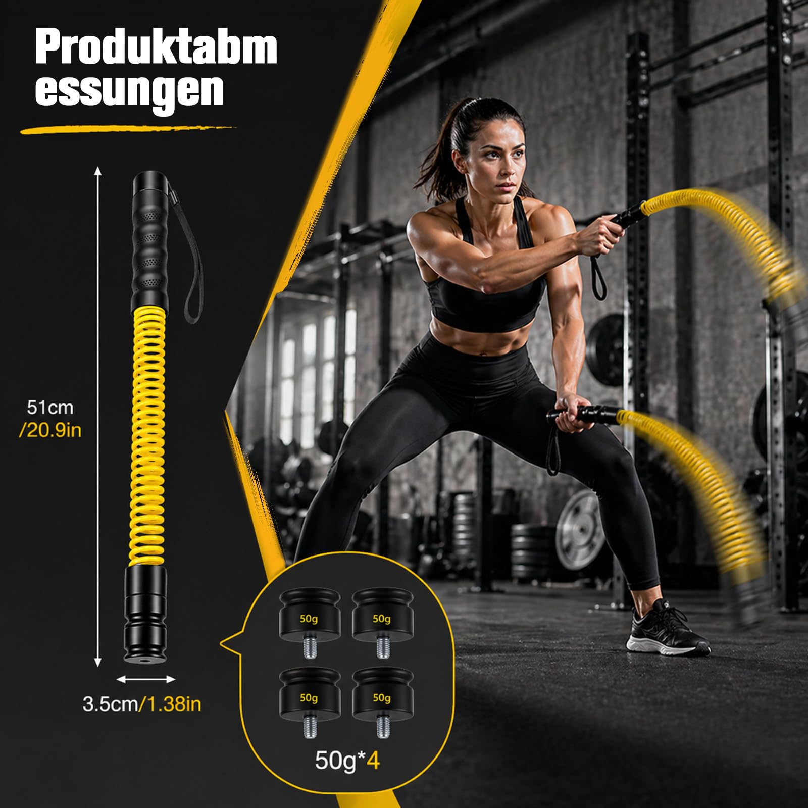 Battle Rope Ohne Seil mit Gewichtsringen – Verstellbare Battle Ropes (50-70 lbs) für Zuhause, Leise Seillose Battle Rope mit Silikon Griff, Ideal für Ganzkörpertraining, Fettverbrennung & Krafttrainin