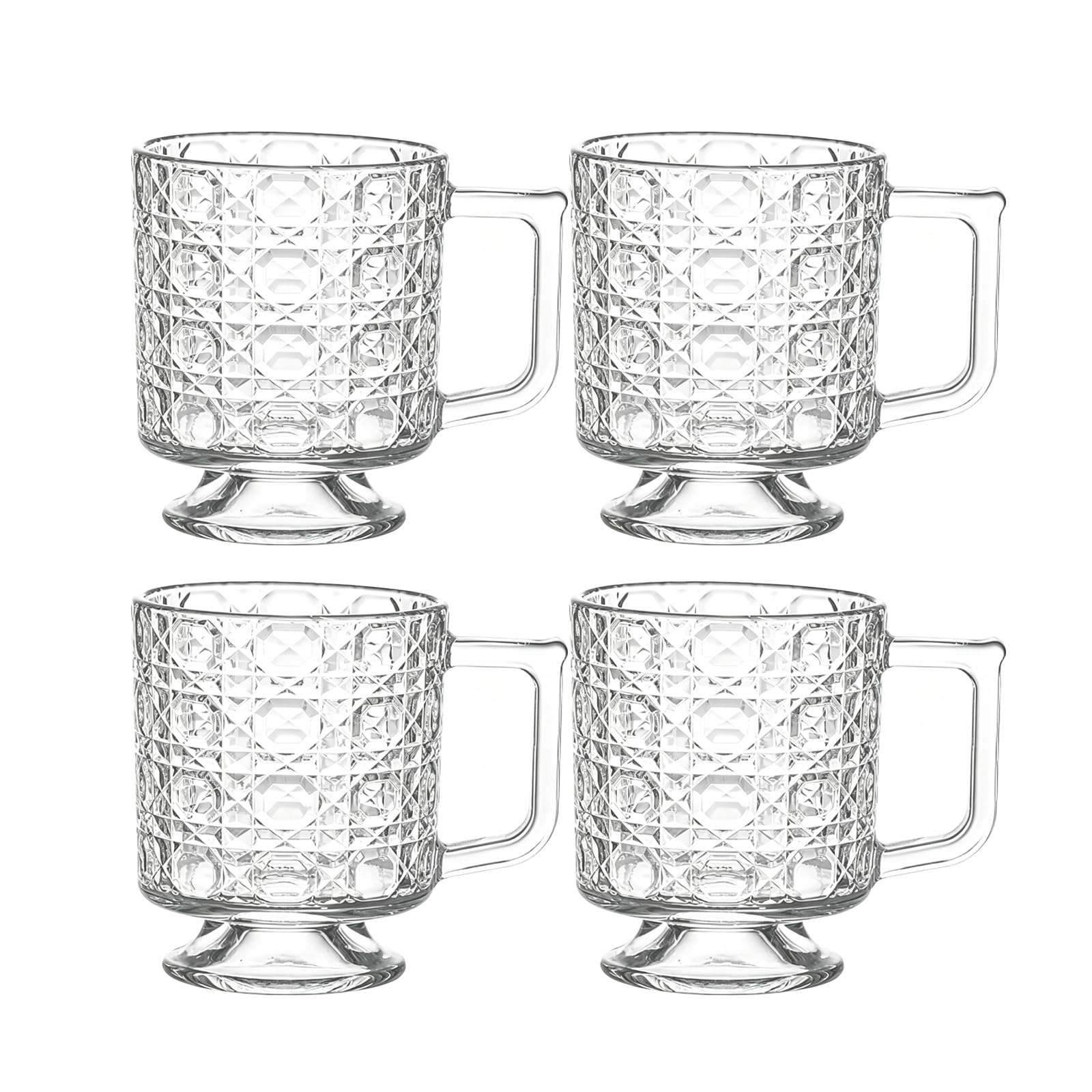 Hniuyun Glass Coffee Mugs with Handles, 260ml, 4 Pack