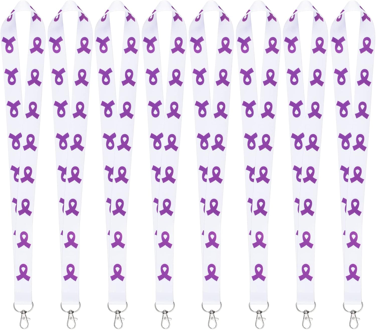 WANDIC Purple Awareness Lanyards, 8pcs, Purple Ribbon, Classic Style, Nylon, Polyester, Breakaway Clasp, Ideal for Keys Phone