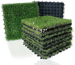 XLX TURF 9-Pack 12x12 Interlocking Artificial Grass Tiles - Fake Turf Squares for Patio, Balcony, Deck, Dog Pee Pad with 8-Buckle Drainage
