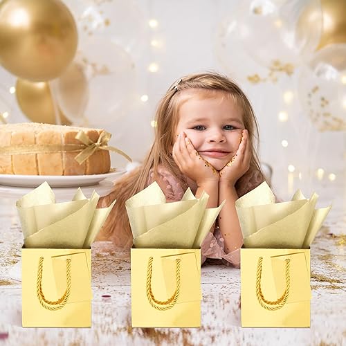 Miniatura 5 de Tatuo Juego de 24 pequeñas bolsas metálicas de regalo a granel con asas, bolsas de papel con papel de seda para San Valentín, graduación, boda,