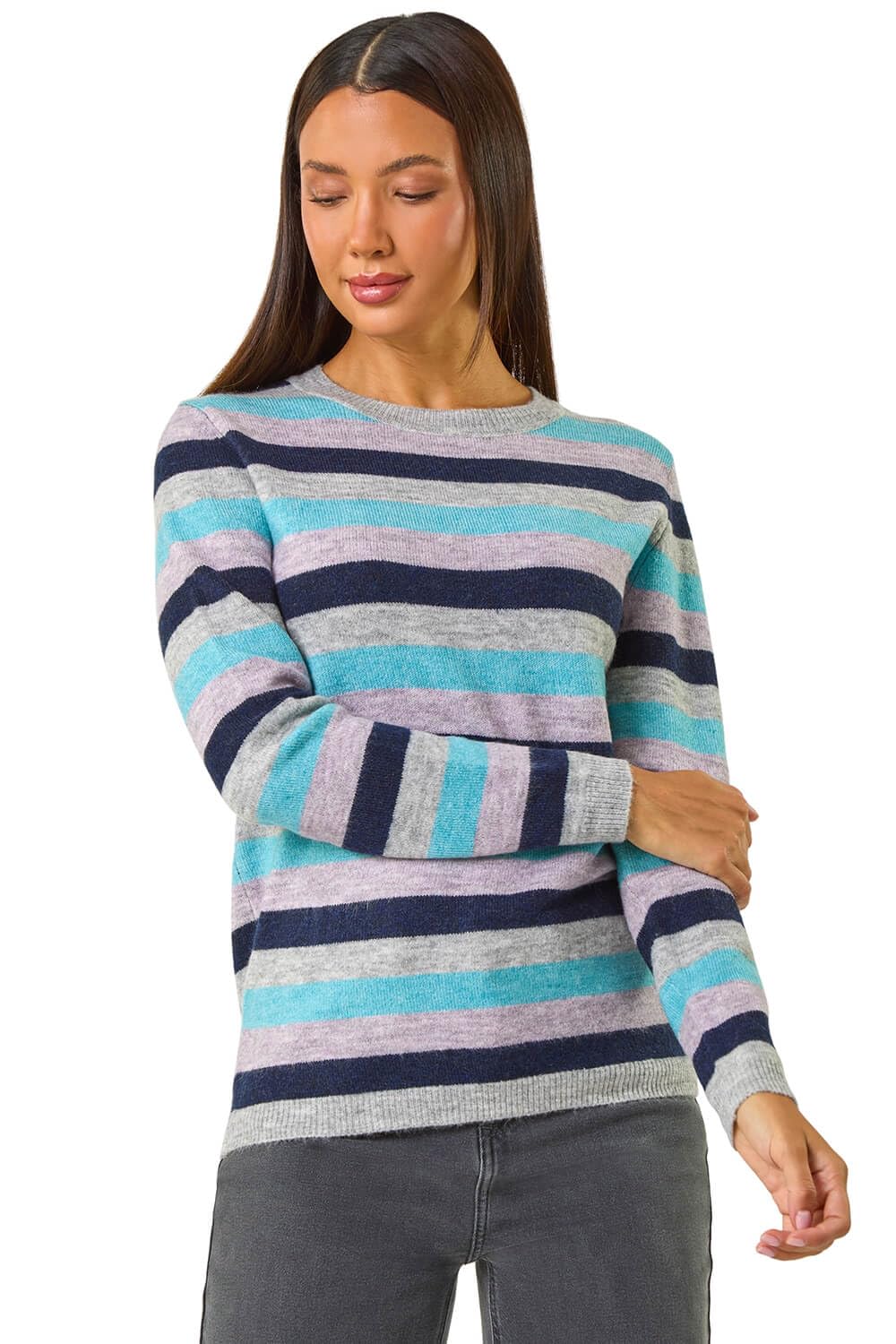 Roman Women's Stripe Soft Knit Jumper in Blue | Size: 10