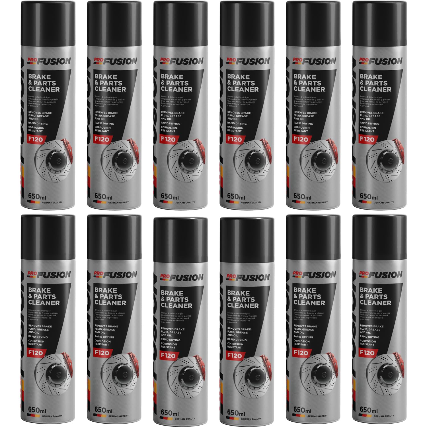 ProFusion Limpiador de Frenos y Embrague Pack de 12 - Brake & Parts Cleaner - Ayuda a Eliminar Aceites, Grasas, Alquitrán, Resina y Pegamento - No Daña Articulaciones ni Juntas - 650 ml