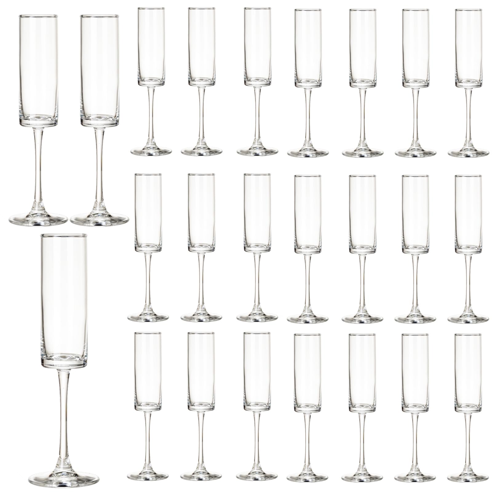 24 Pieces Clear Champagne Flutes 6 OZ Straight Sided Wine Glasses Champagne Long Stem Drinking Colored Glasses,Set of 24 Hand Blown Champagne Flutes Goblets for Wedding Cocktail Cups,Cava, Prosecco