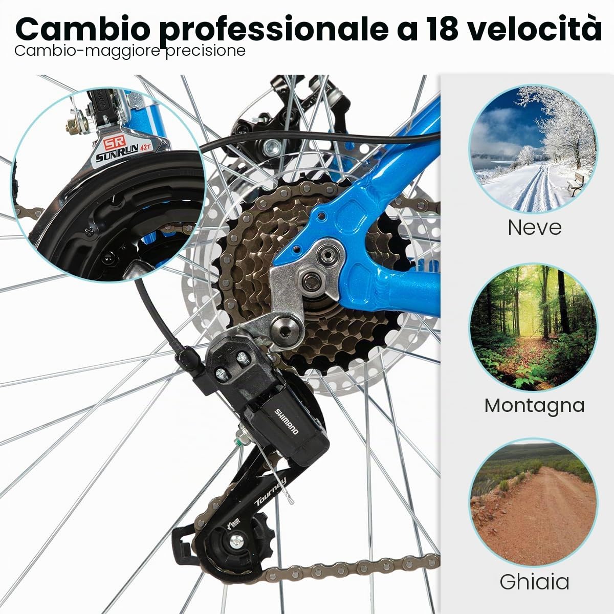 HILAND Mountain Bike 26/27,5 Pollici, 18 Velocità, MTB con Forcella Ammortizzata, Telaio in Alluminio e Freni a Disco, per Uomo e Donna, Nero/Blu/Arancione