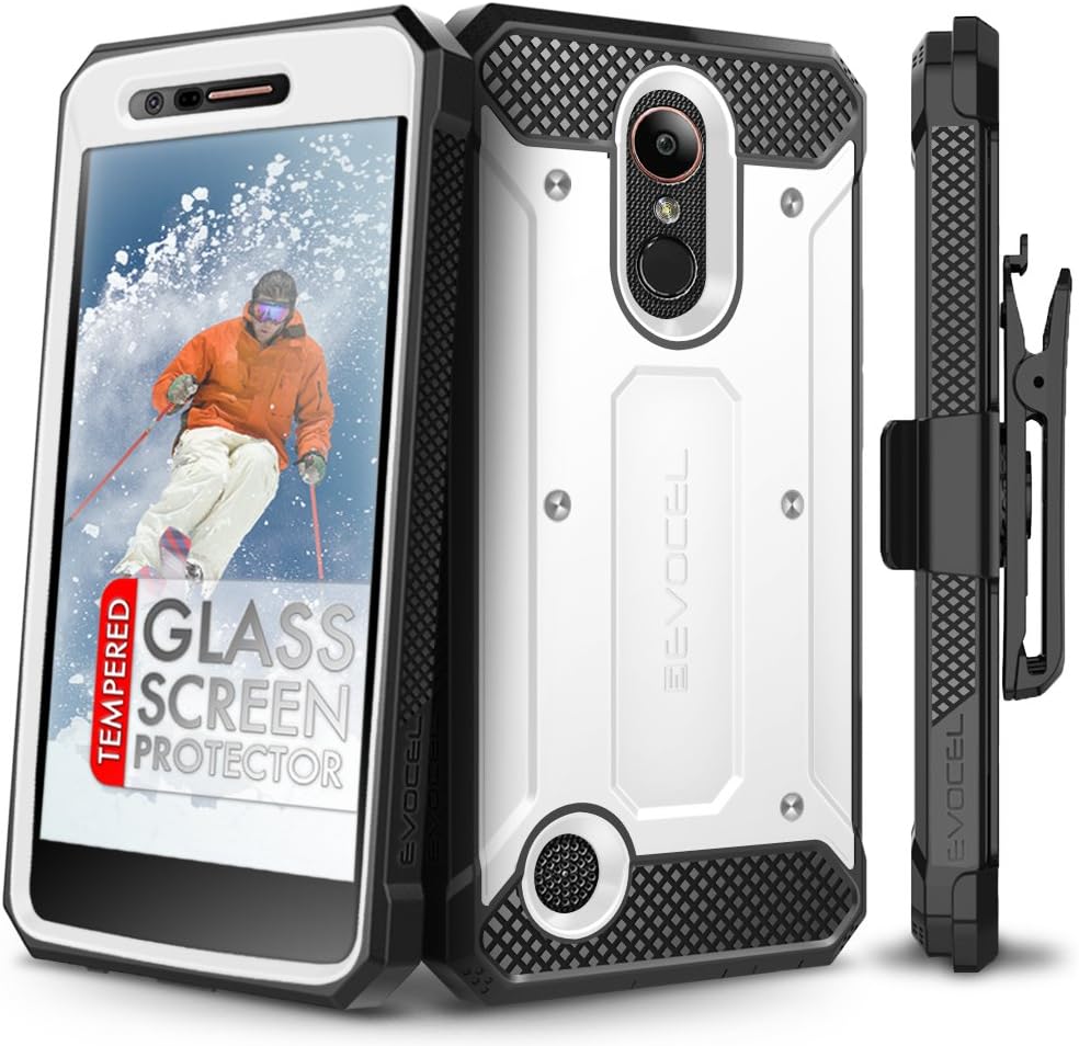 Evocel Explorer Series Phone Case Compatible with LG K10 2017, LG K20 Plus, LG V5 with Belt Clip Holster and Slim Profile, White