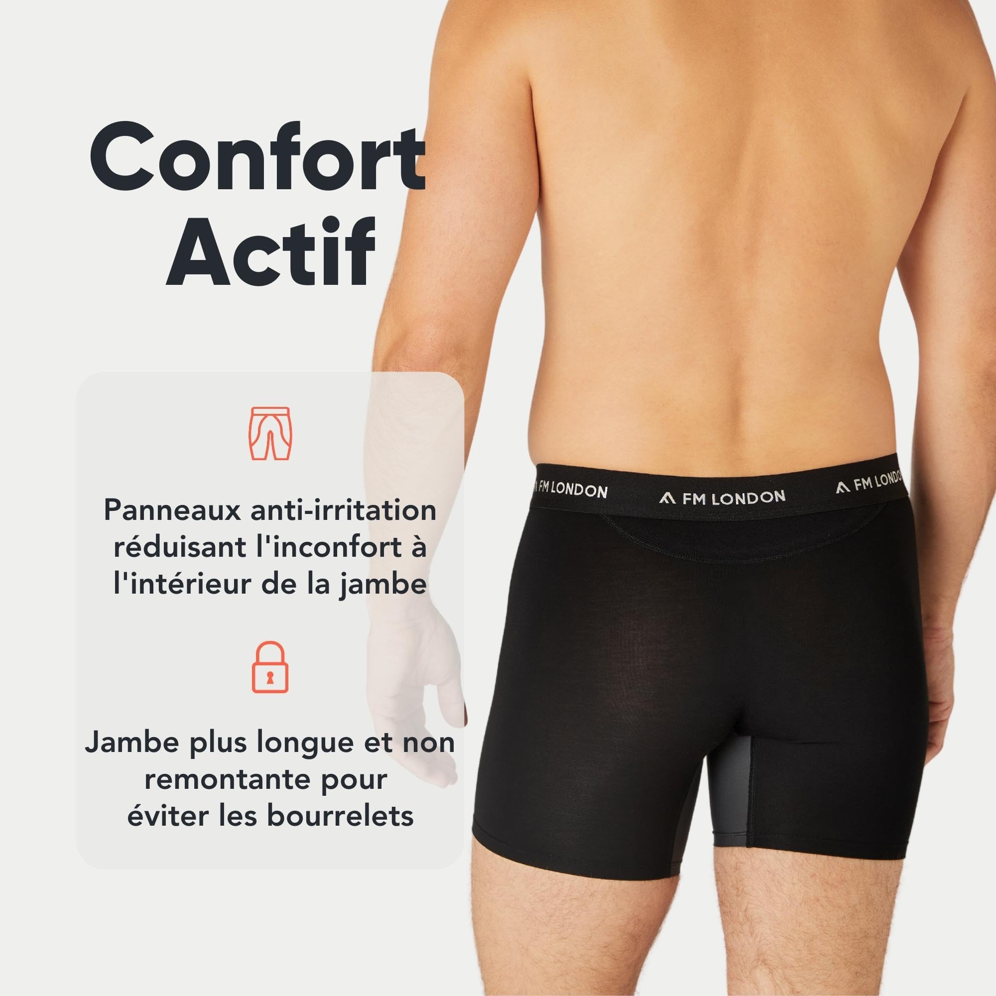 FM London Boxer en Bambou pour Homme, Boxer pour Homme Long en Bambou avec Empiècements Anti-Frottements, Poche Profilée, Évacuation de l'Humidité, sans Étiquette, Respirant (3 Pièces)