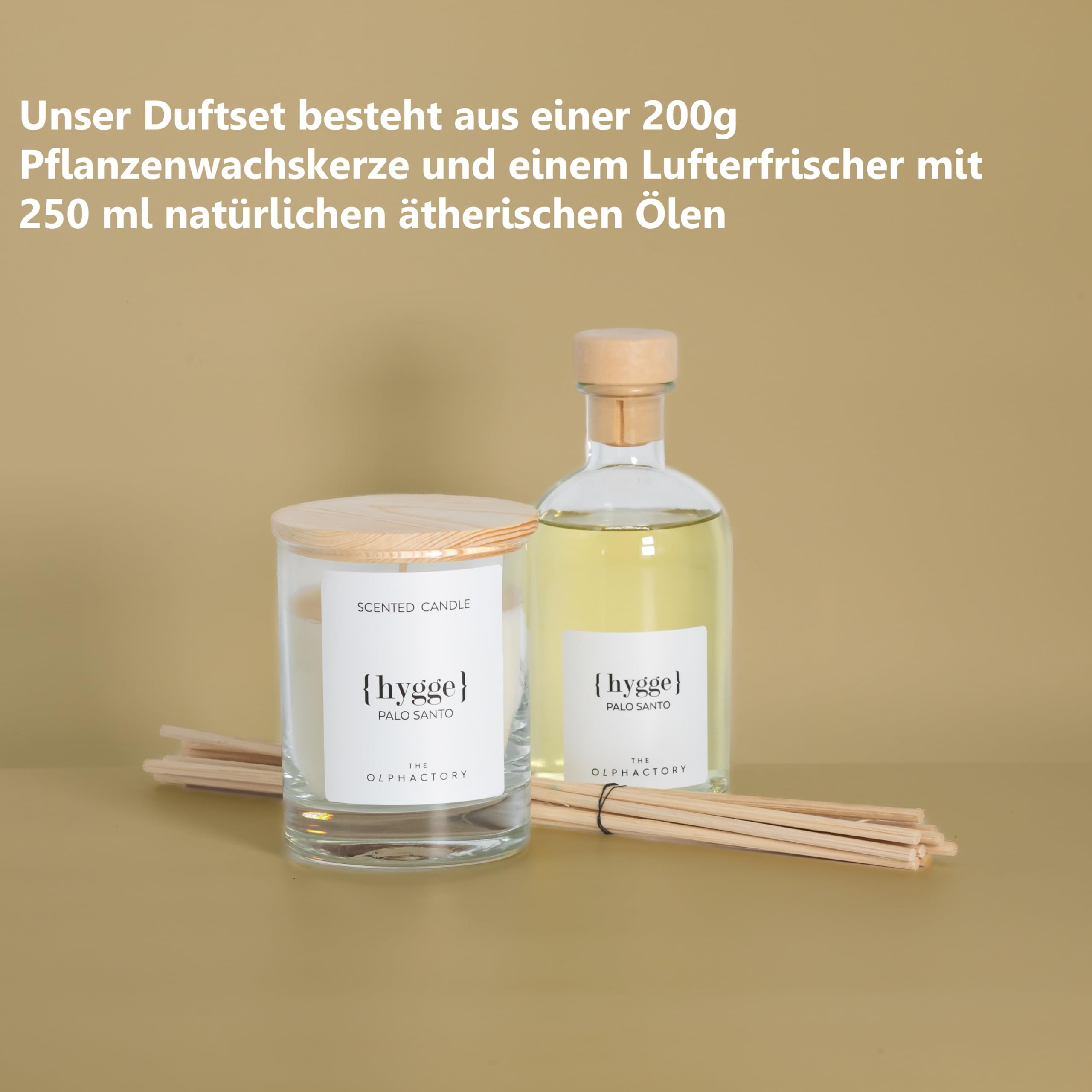 Duftset, Kombination aus Lufterfrischer/Diffusor und Duftkerze, Geschmack Palo Santo - Basisnote Sandelholz mit Kopfnote Palisander - Stimmungsvolle Dekoration und wunderbarer Raumduft