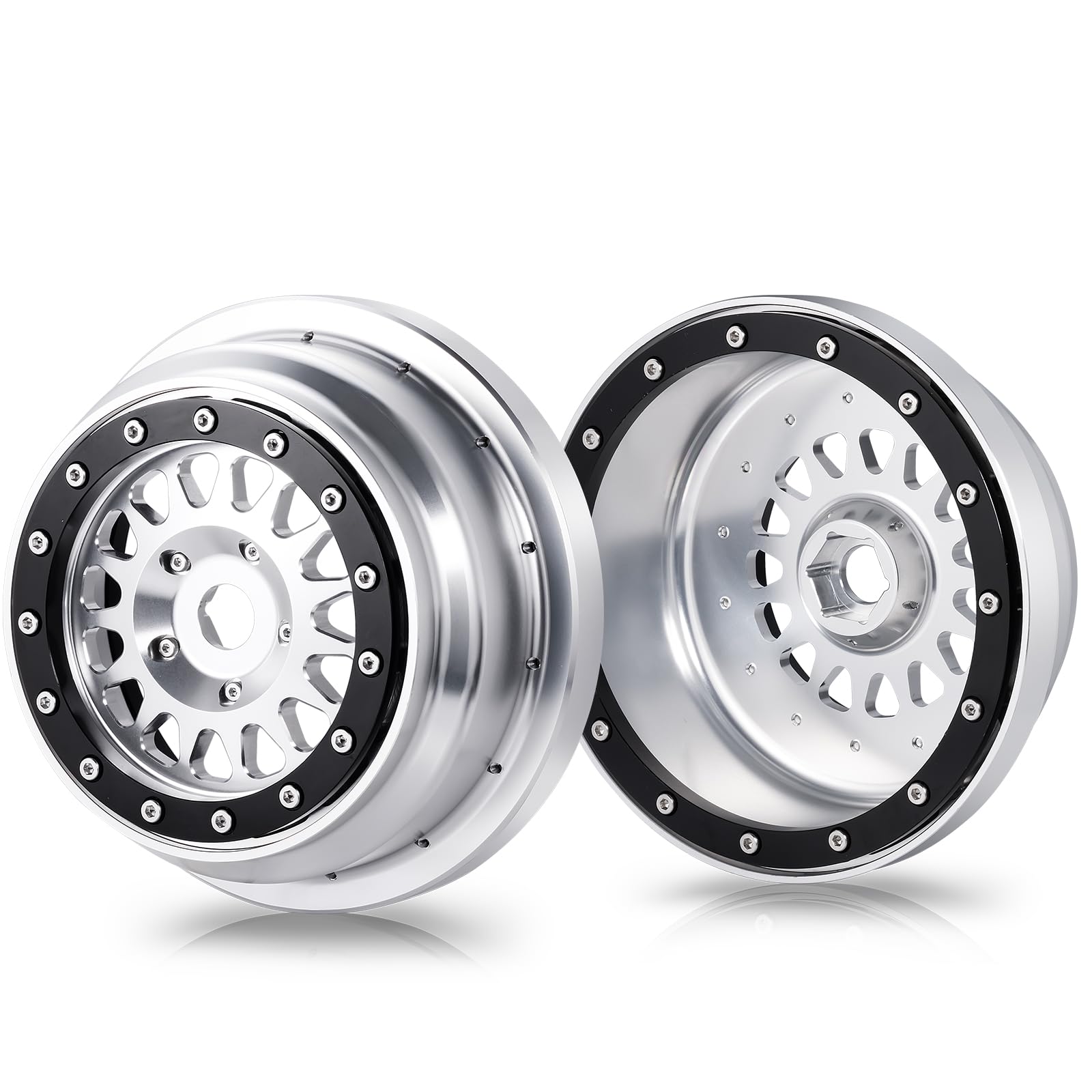 WEFEINO 2PCS Aluminum Alloy Beadlock Wheel Rims Hubs Upgrade Parts for Losi 1/6 Super Baja Rey 2.0 RC Car Buggy