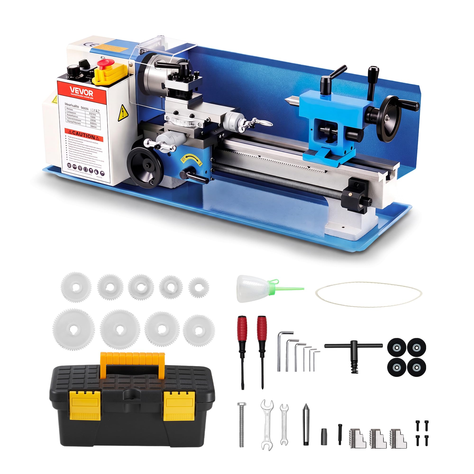 VEVOR Tornio da Banco per Metalli 180 x 305 mm Velocità 2500 giri/min 550W | Per 8 Filettature Metriche, Tornitura, Foratura, Zigrinatura, Ingranaggio in Nylon, Rotazione Reversibile, Corpo in Ghisa