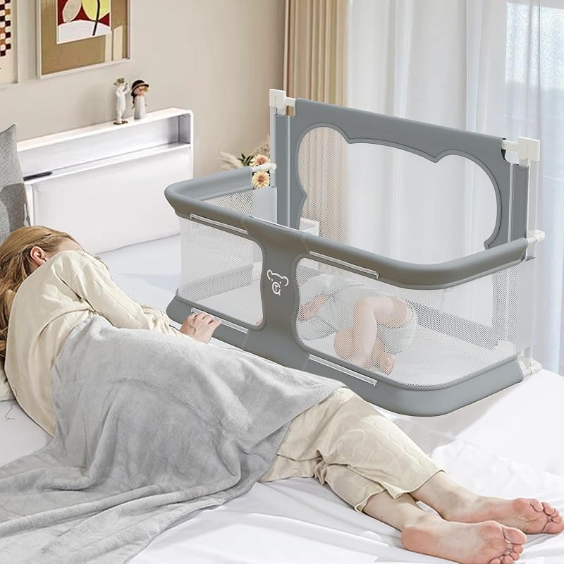 JWPEHOE 3 in 1 Baby Bassinet Bedside Sleeper Portable Crib, Co-Sleeping Baby Bed, Playpen, Suitable for Twin, Full, King & Queen Size Bed (33.5 Inch)