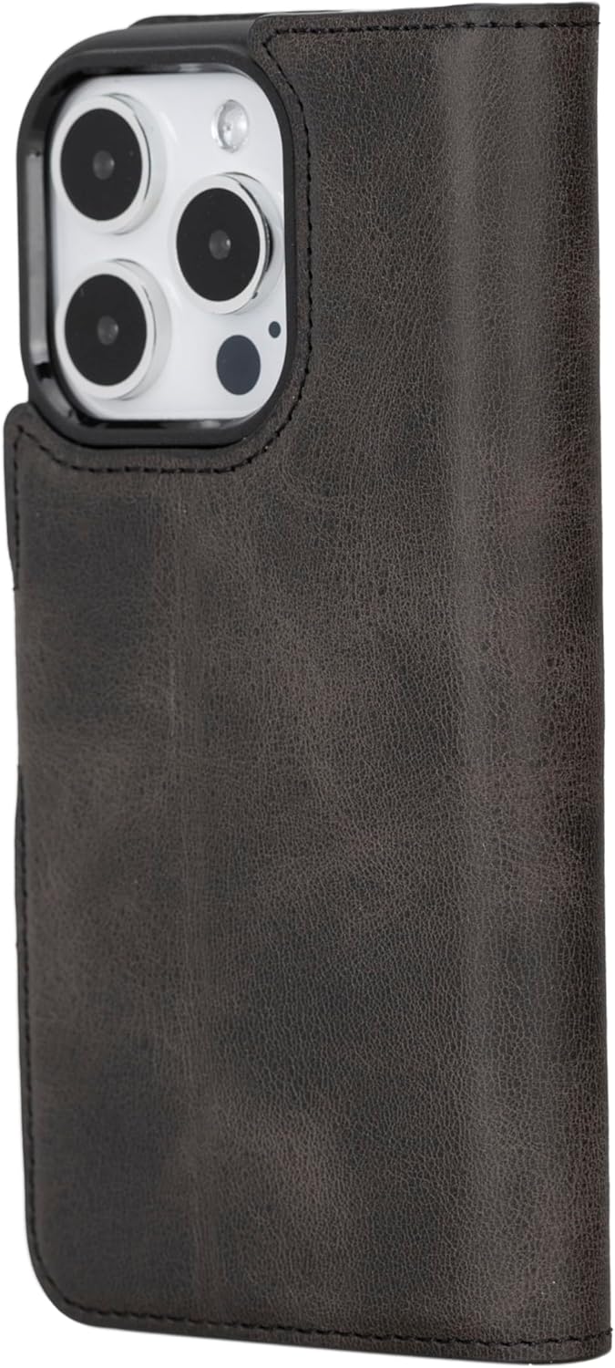 HARDISTON Genuine Leather Handmade Wallet Case Compatible with iPhone 15 Pro - MagSafe Compatible - Pro Detachable Magnetic Flip Cover with Card Holders - Horizontal Kickstand (Black) - Image 7
