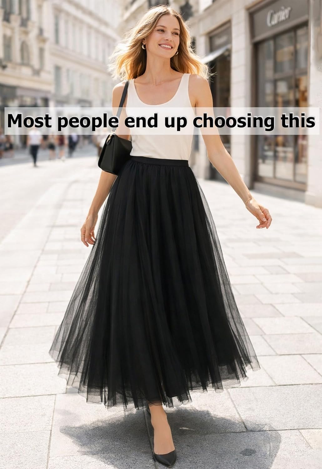 SANGTREE Women's Long Tulle Skirts Elastic High Waist A-Line Layered Tutu Mesh Flowy Skirt Ankle Length