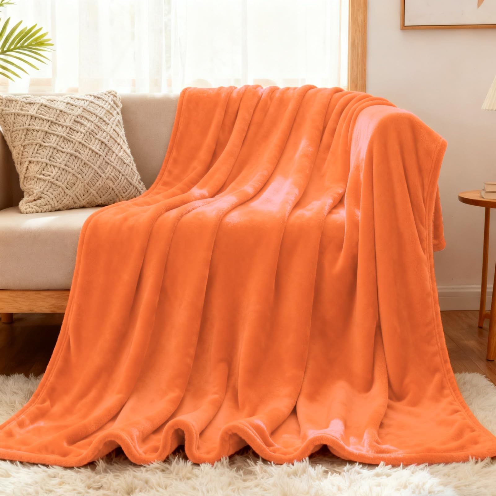 Kuscheldecke 170 x 200 cm Weich & Waschbar Flauschig Decke Fleecedecke Falten Beständig/Anti-Verfärben für Sofa/Bett/Couch, Orange