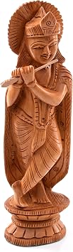 Wooden Indian Statue Sculpture Idol Murti for Home Temple Desk Decoration Pooja Gifting Krishna - 6 Inch