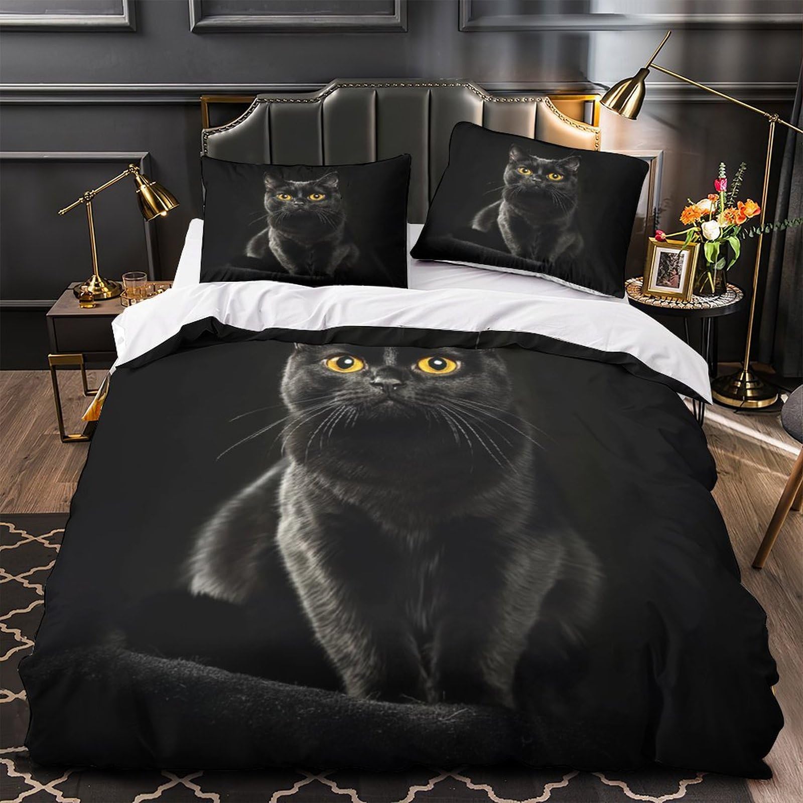 Parure de lit chat noir housse de couette 3D super king 260x220 cm respirante