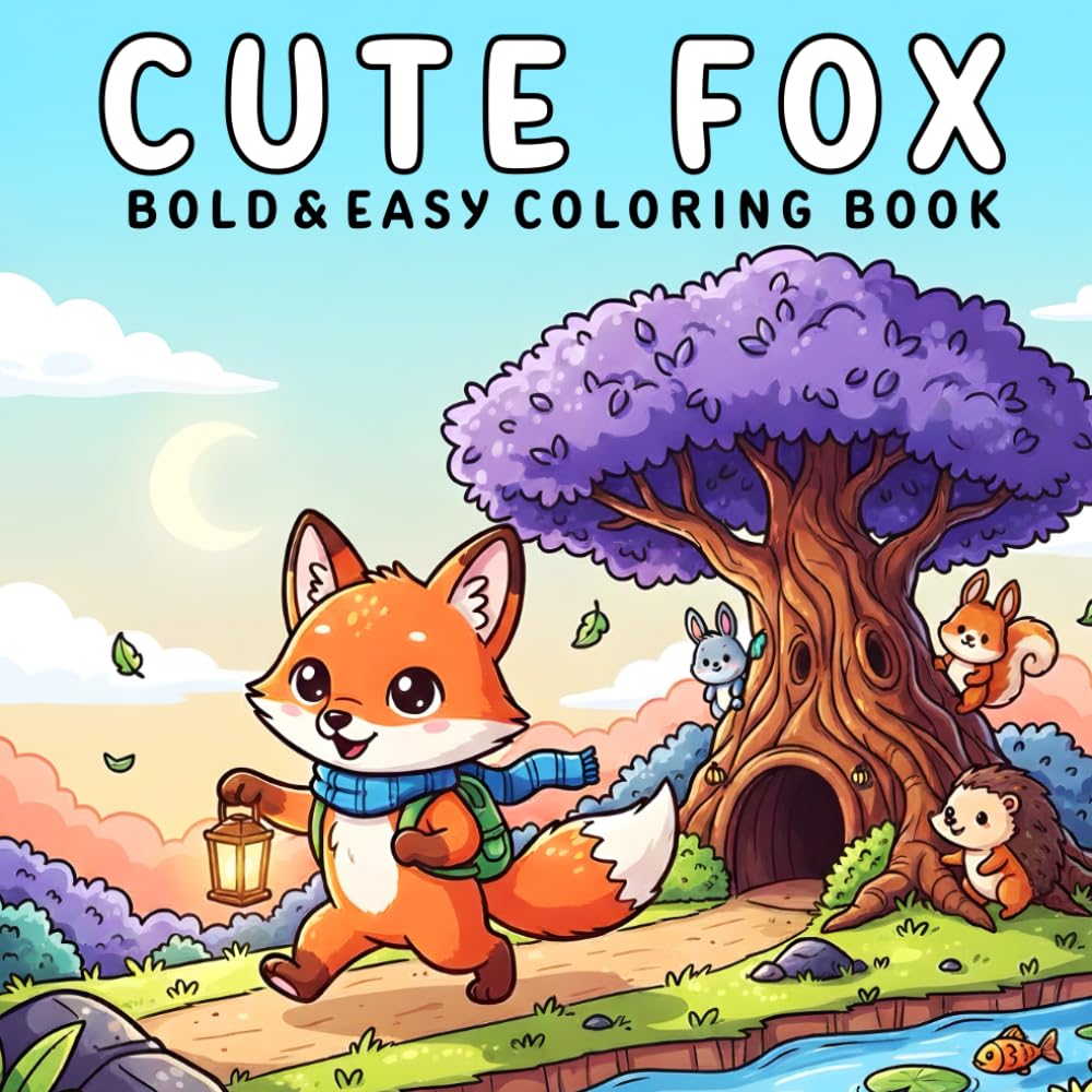 Cute Fox Coloring Book: +40 Adorable, Bold, and Easy Fox for Stress Relief – Simple and Enjoyable Designs for Teens and Adults