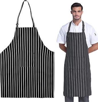 2 Pcs Adjustable Aprons, Chef Aprons with Pocket for Men Women, Black & White Striped Kitchen Aprons, Cooking Apron Adjustable Chef Bib Aprons for Home Kitchen Restaurant Bistro BBQ Painting,Housework
