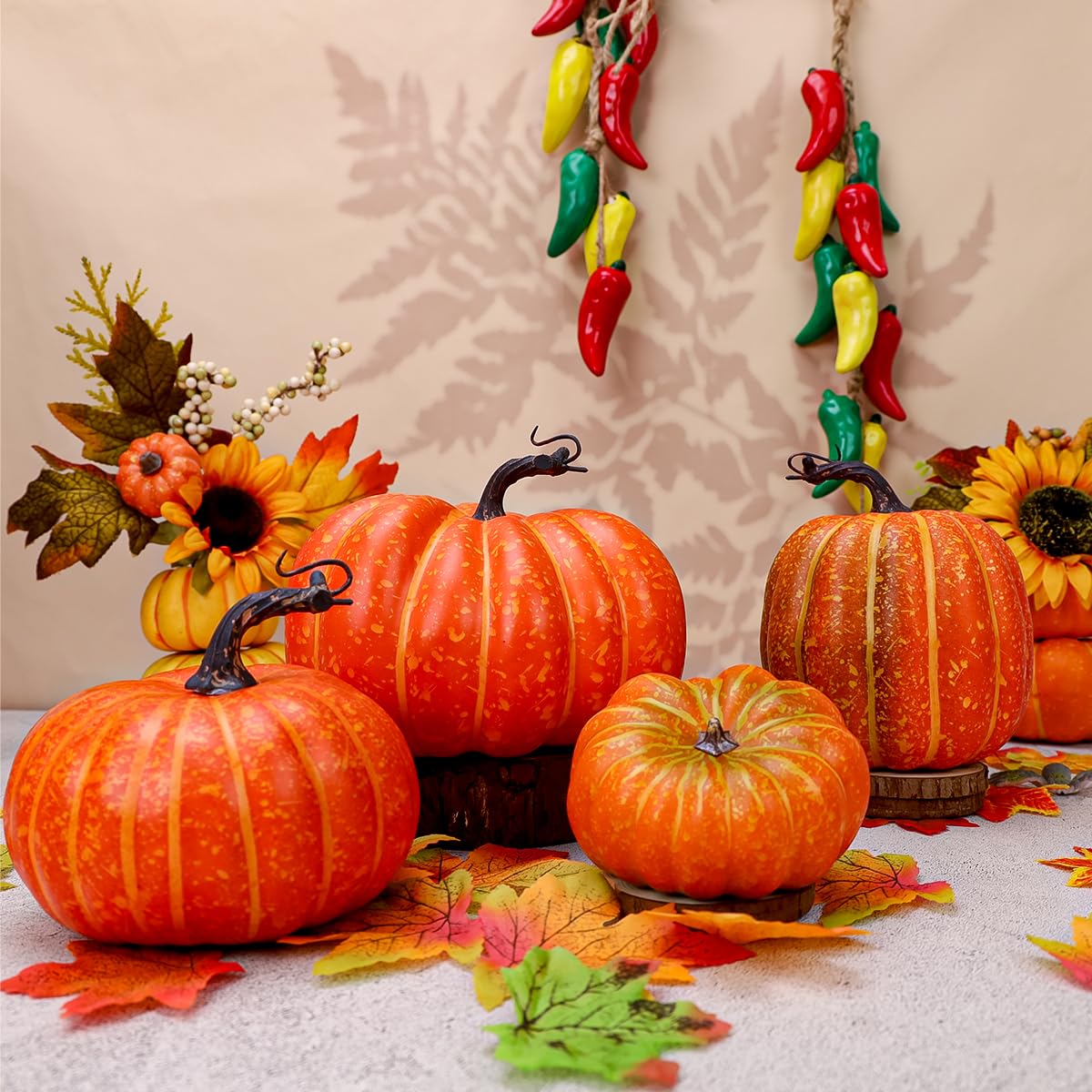 Gresorth 4 PCS Falso Calabazas Artificiales Vegetal Otoño Halloween Navidad Decoracion
