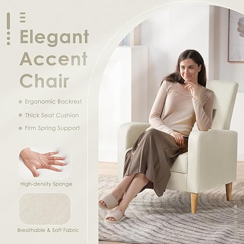 Miniatura 4 de COLAMY - Juego de 2 sillones tapizados de sherpa para sala de estar, sillón auxiliar de lectura, sofá individual con cojín para la espalda y patas