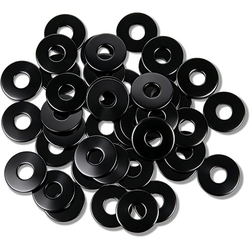 50 PCS 1/4" Washers Flat, 7/10" OD, Black Electroplated Flat Washers Made of Stainless Steel 18-8(304), Flat Washer for Decorating Parts
