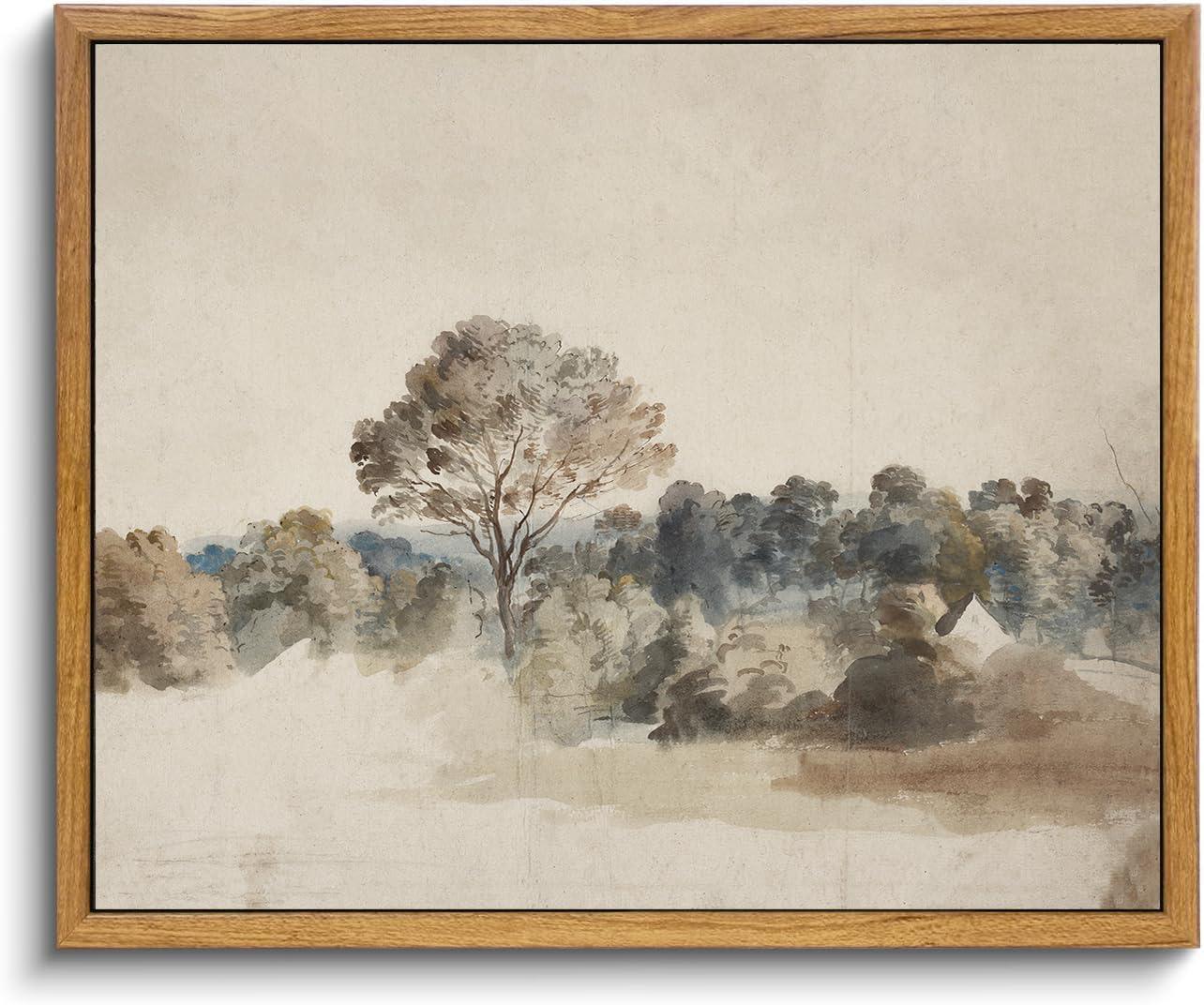 KBKBART Framed Vintage Neutral Wall Art Prints, Antique Rustic Muted Landscape Canvas Painting, Retro Countryside Nature Wilderness Illustrations Farmhouse Decor, Neutral Vintage Decor Ready To Hang