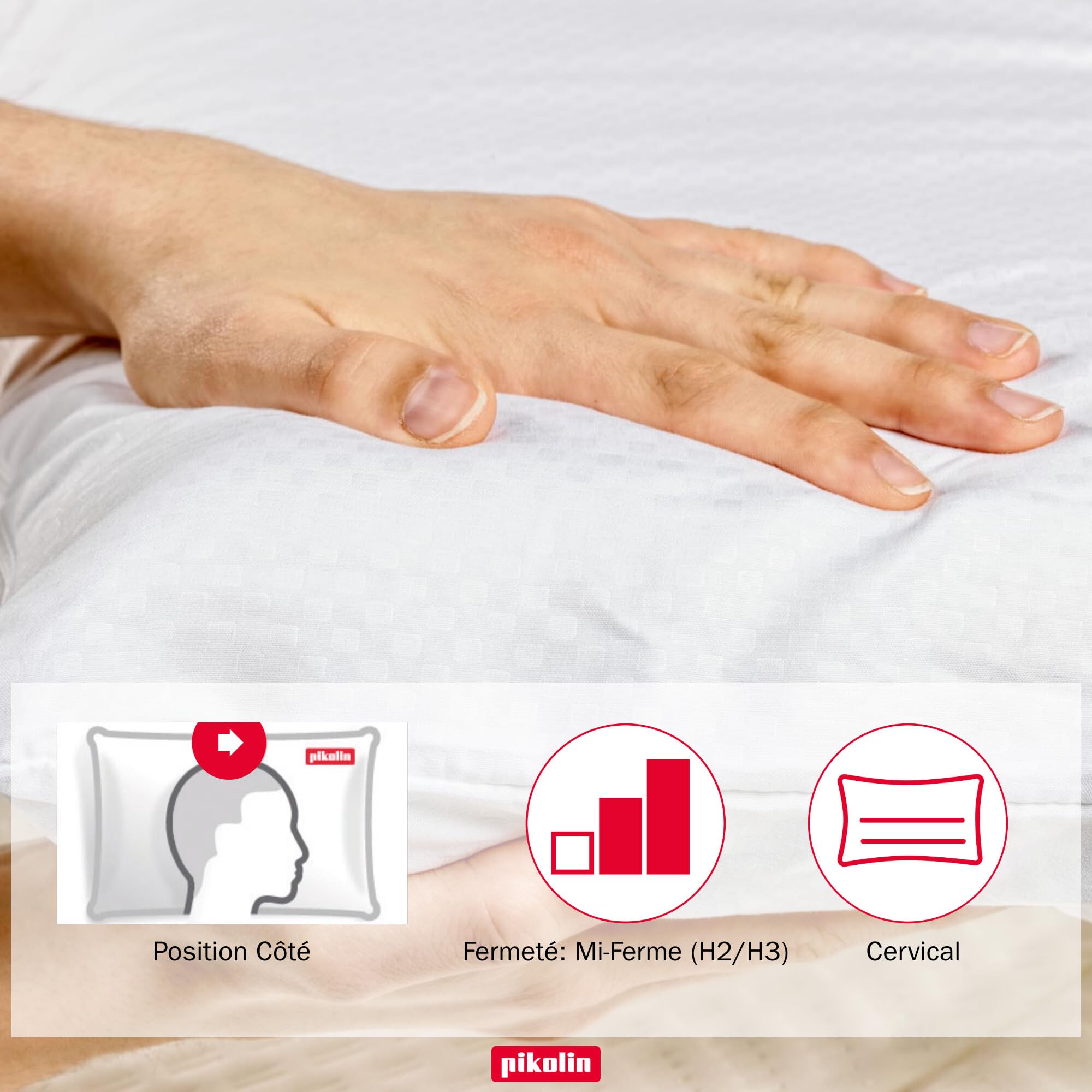 PIKOLIN Oreiller Mousse à Mémoire de Forme 70 cm, Qualité Hôtel - Adaptabilité Cervicale et Hypoallergénique - Fermeté Moyenne pour Toutes les Positions - Double Taie Respirante et Douce