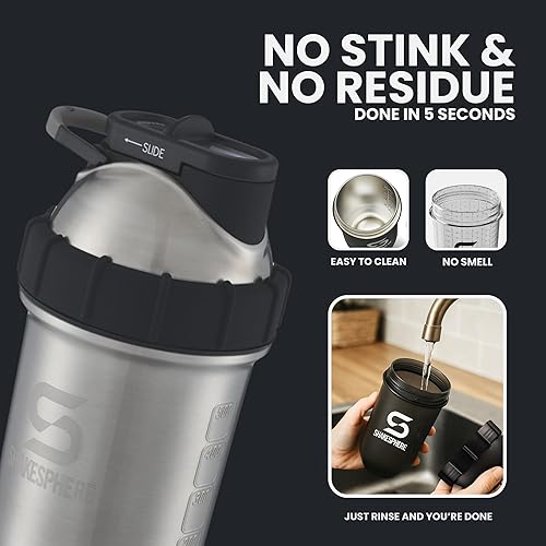 Miniatura 8 de SHAKESPHERE Botella agitadora de acero inoxidable  Botella mezcladora de proteínas aislada de 24 onzas para bebidas calientes y frías, ideal para