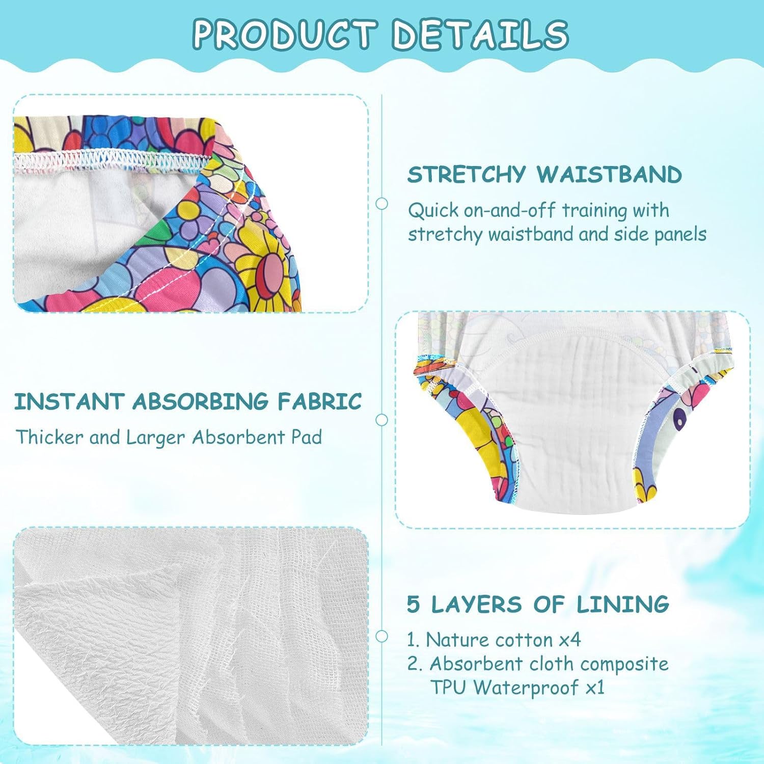 Baby Potty Training Must Haves Pants Absorb Water Nighttime Potty Training Underwear Breathable Underwear for Kids 3T Cute Elephants Boho Flowers
