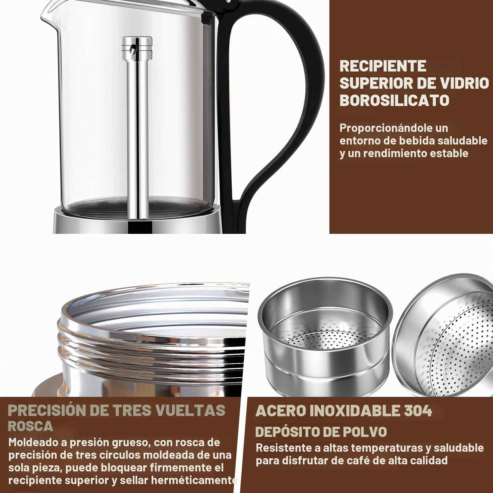 Cafetera Espresso Transparente de Acero Inoxidable 304 Moka Pot Cafetera Espresso Cafetera Percoladora Capaz Cafetera Moka Cafetera Percoladora Para Casa y Camping 6 Taza 350ml