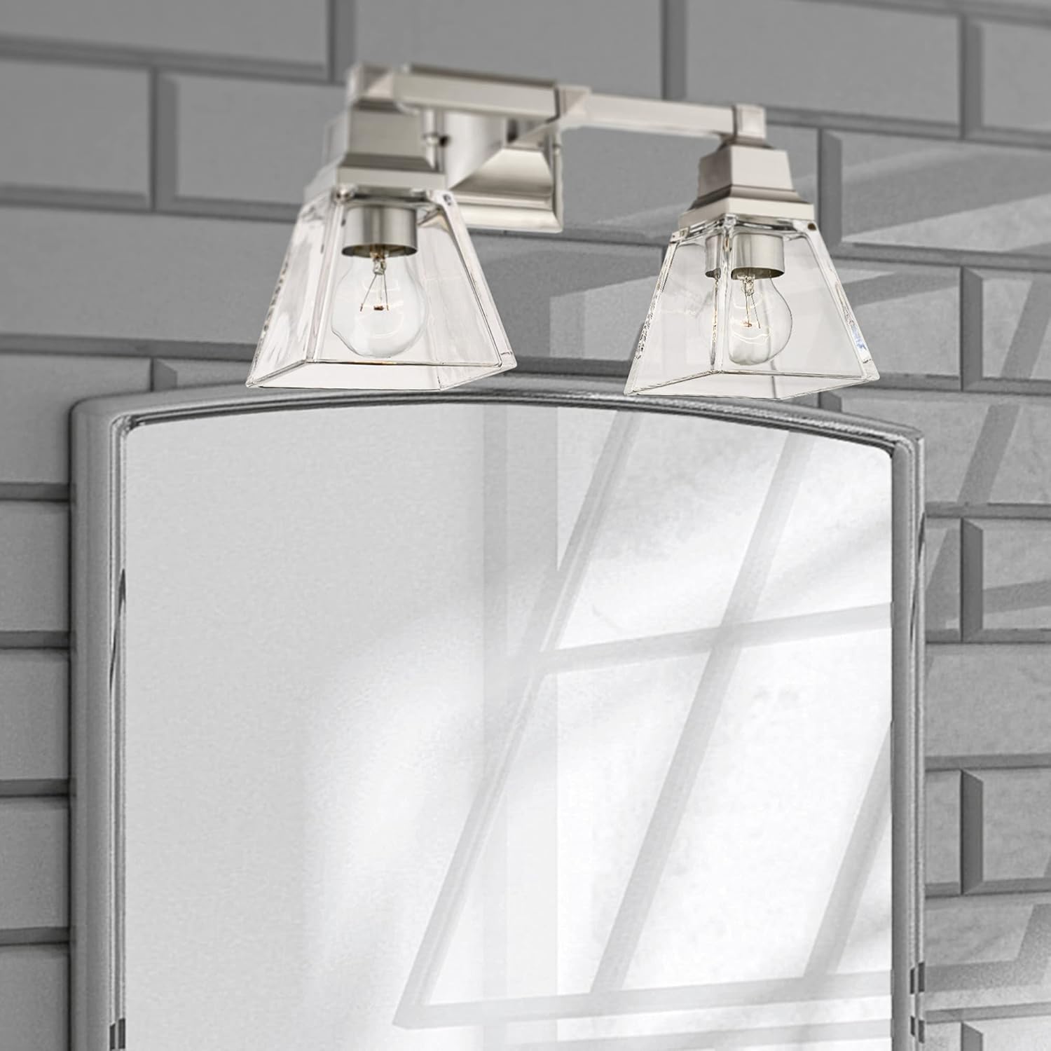 Brushed Nickel 2-Light Vanity with Clear Glass