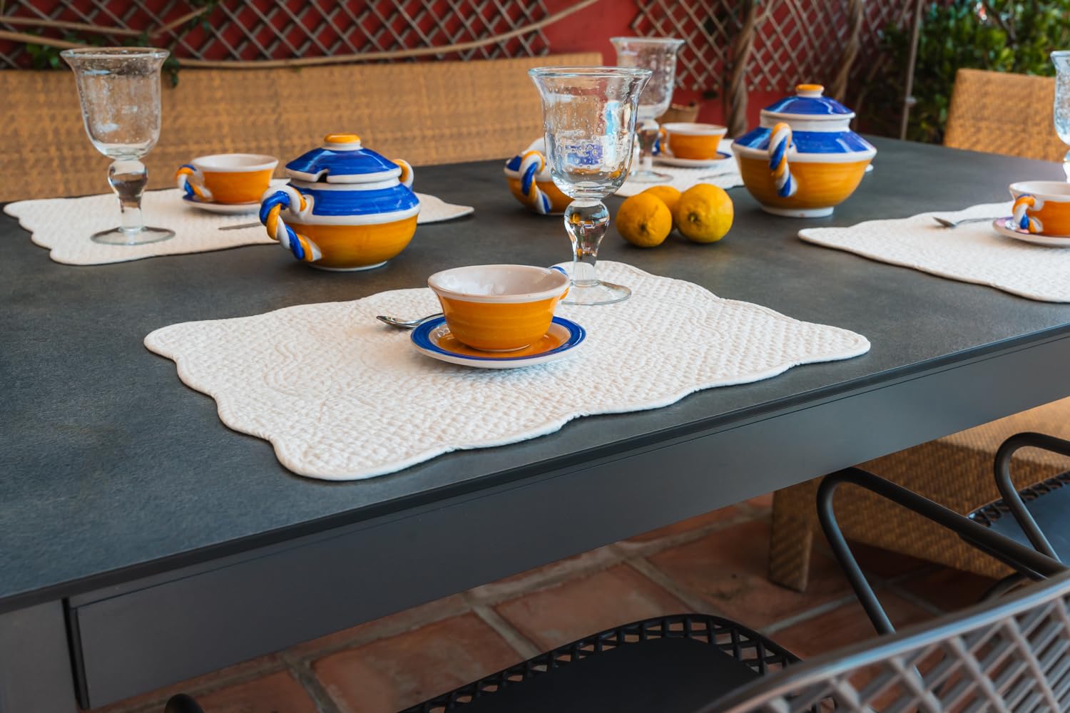 6er-Set gepolsterte Baumwoll-Tischsets waschbar 33x46cm, Weiß