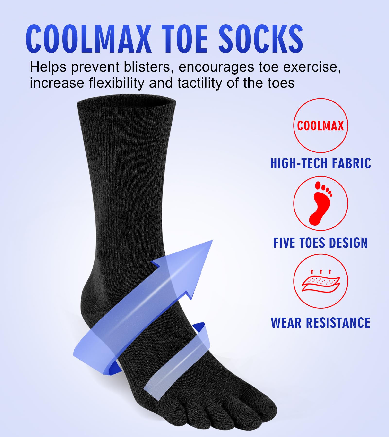 Coolmax - Calcetines de punta para mujeres y hombres, invisibles de corte bajo, alto rendimiento, 5 dedos, para correr, atlético, paquete de 3