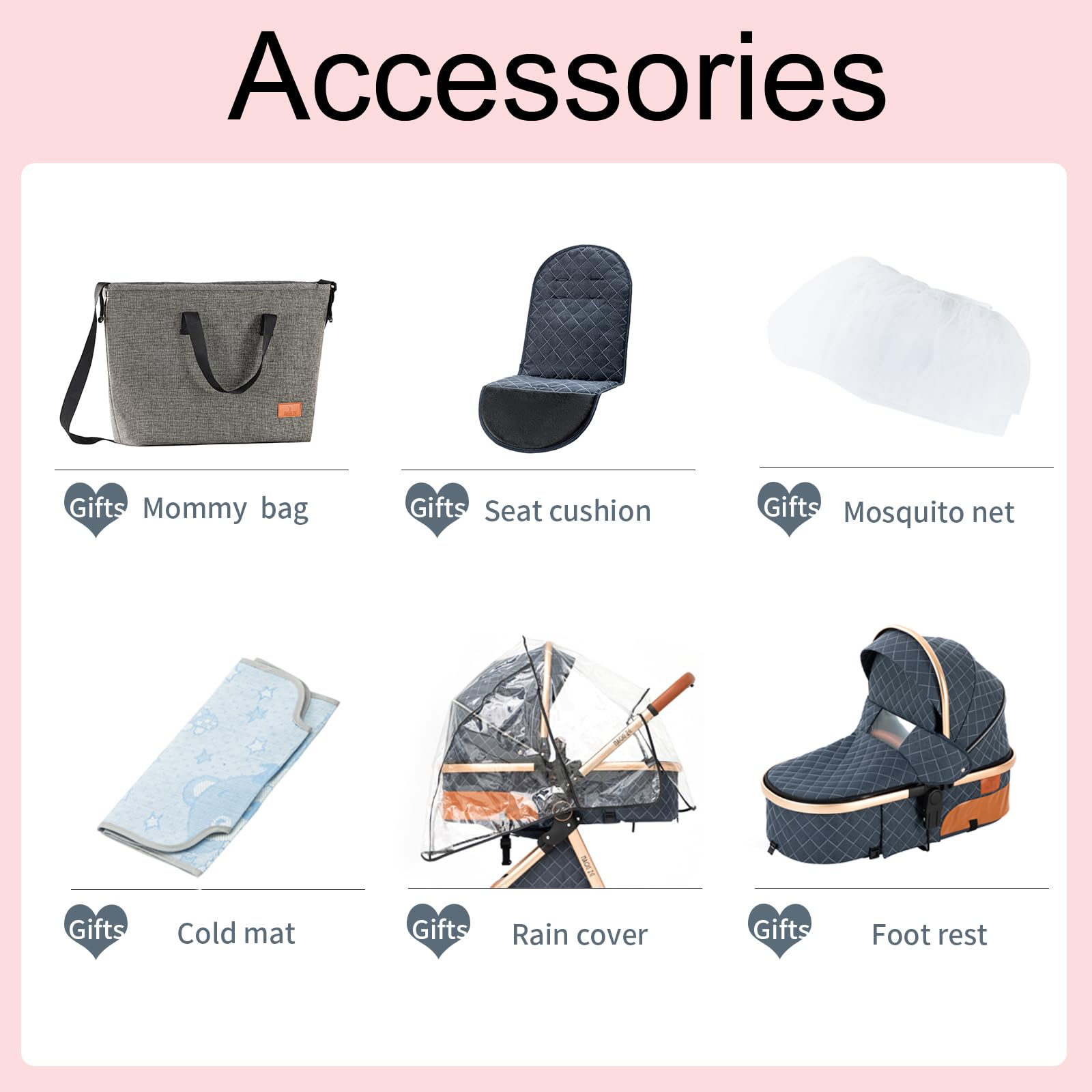 2 in 1 Baby Stroller with Bassinet Convertible Reversible Standard Baby Pram Portable Pushchair Infant Buggy Baby Carriage Foldable High Landscape Pram for Toddler Newborn (2USV9-WHITE)