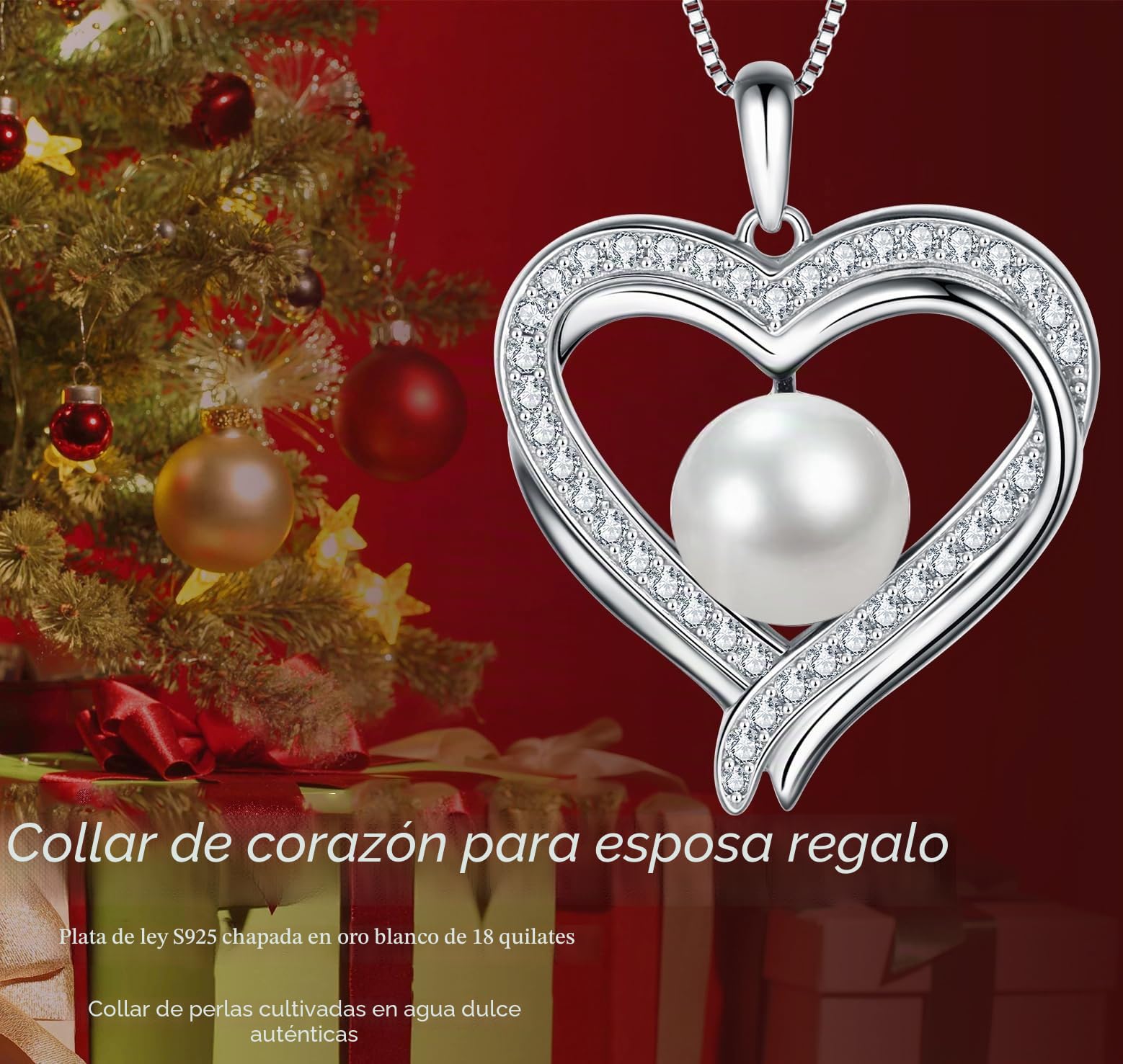 Regalos para mujeres, esposa, aniversario, cumpleaños, collares de perlas de corazón, Navidad regalos de, joyería fina, regalos para el día de la madre, regalo para mamá, día de San Valentín