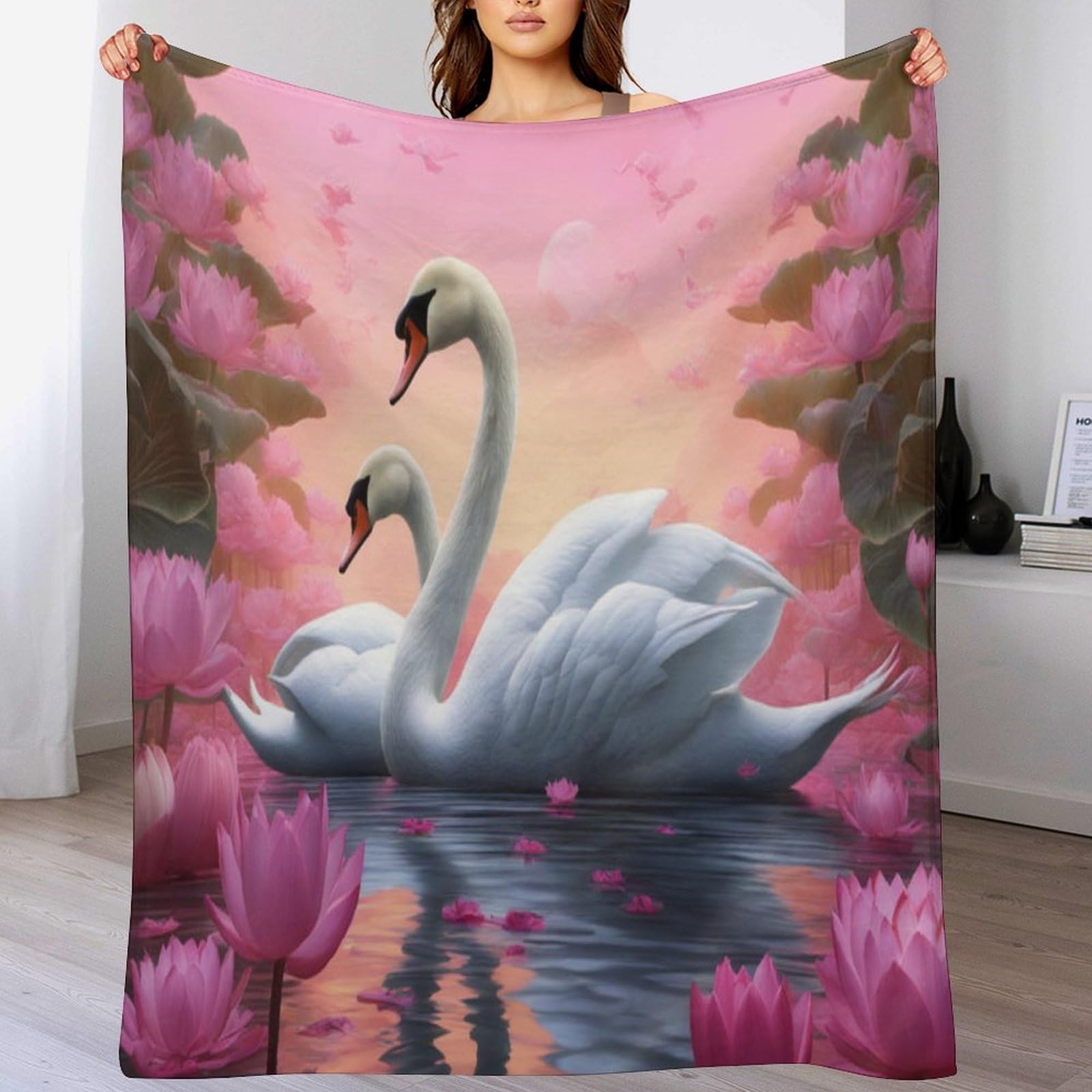 Couvertures en peluche Cygne légères contre le froid pour canapé-lit et sofa