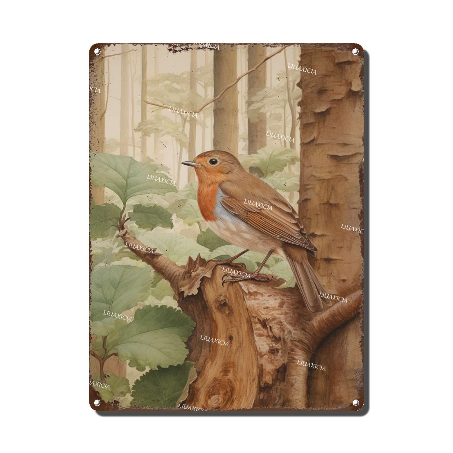 peiyeety Metal Tin Sign Watercolor Bird In Vintage Decorative Wall Art,Retro Nature Rustic Plaque for Home Living Room Bedroom Kitchen,12x16 Inch