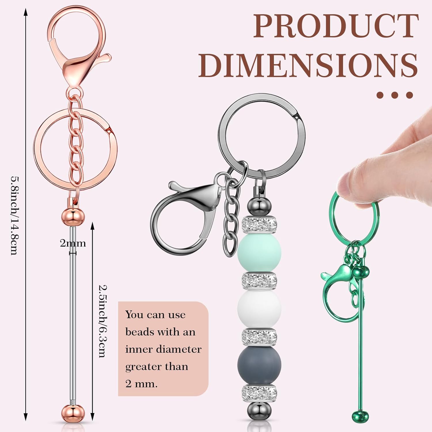 Tondiamo 12 Pcs Beadable Keychains Bars Bulk Blank Beaded Metal Keychain for Craft DIY Gift - Image 3