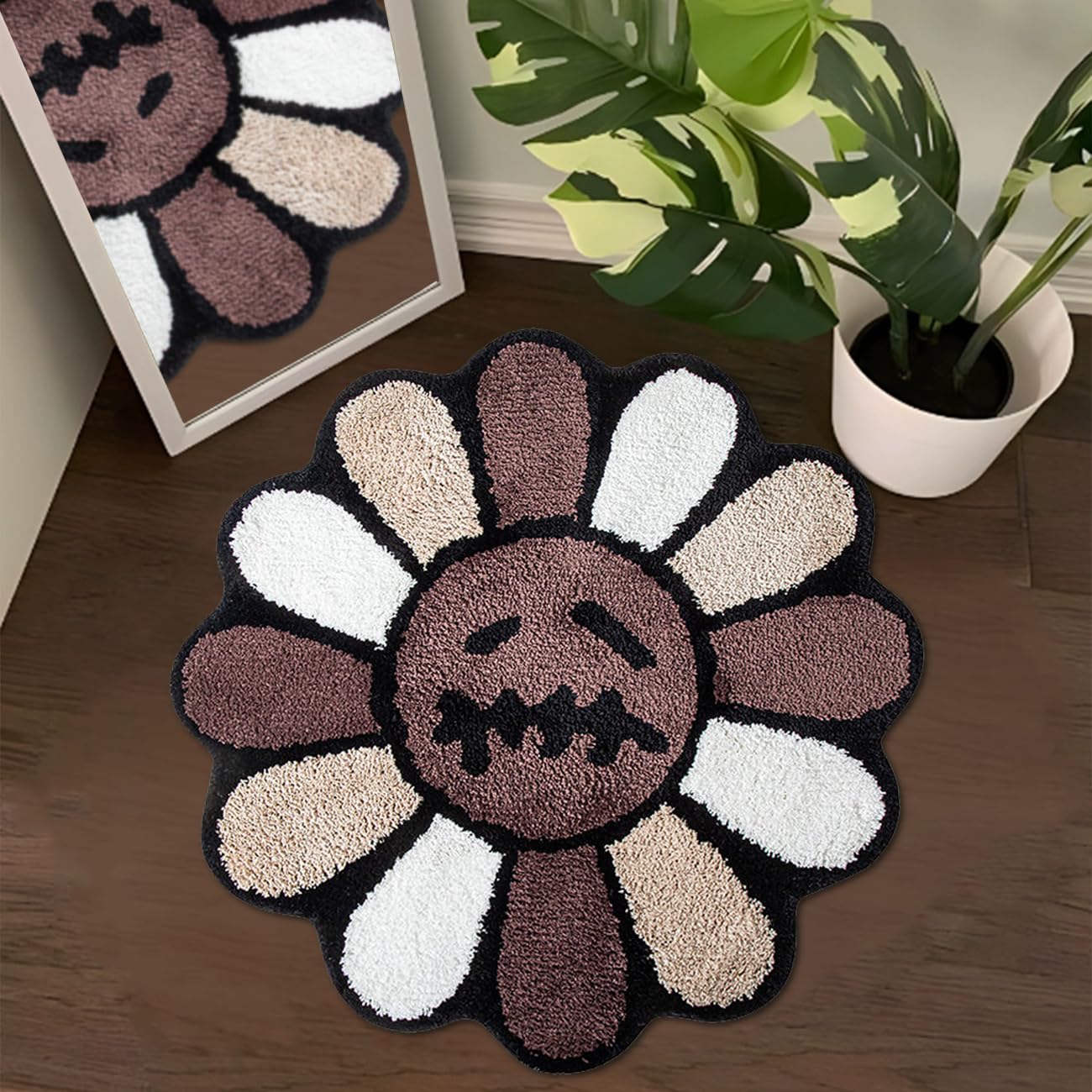 Shovagy Trippy Happy Face Rug Cool Rugs Tufted Quick Dry Bath Mats for Bathroom Non Slip Bath Mat Water Absorbent 2.6FT Brown Bathroom Rugs Halloween
