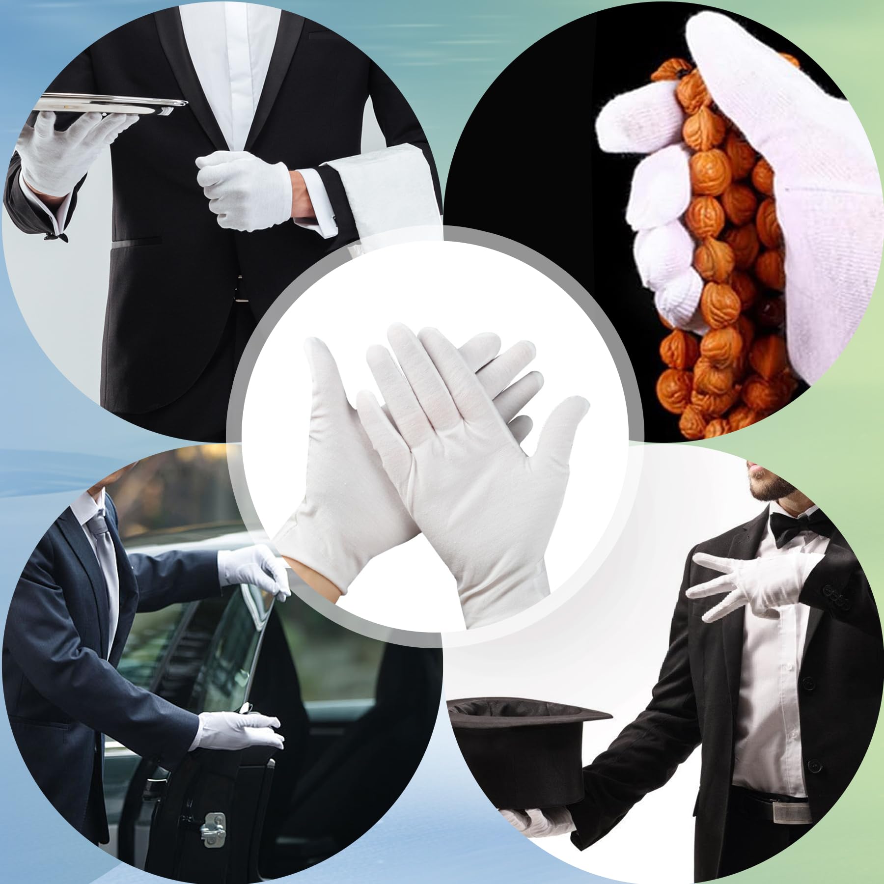 12 Paia di Guanti in Cotone Bianco, Guanti in Tessuto Morbido per Maschere per Le Mani per Mani Secche Idratanti Cosmetici Eczema, Mani Spa