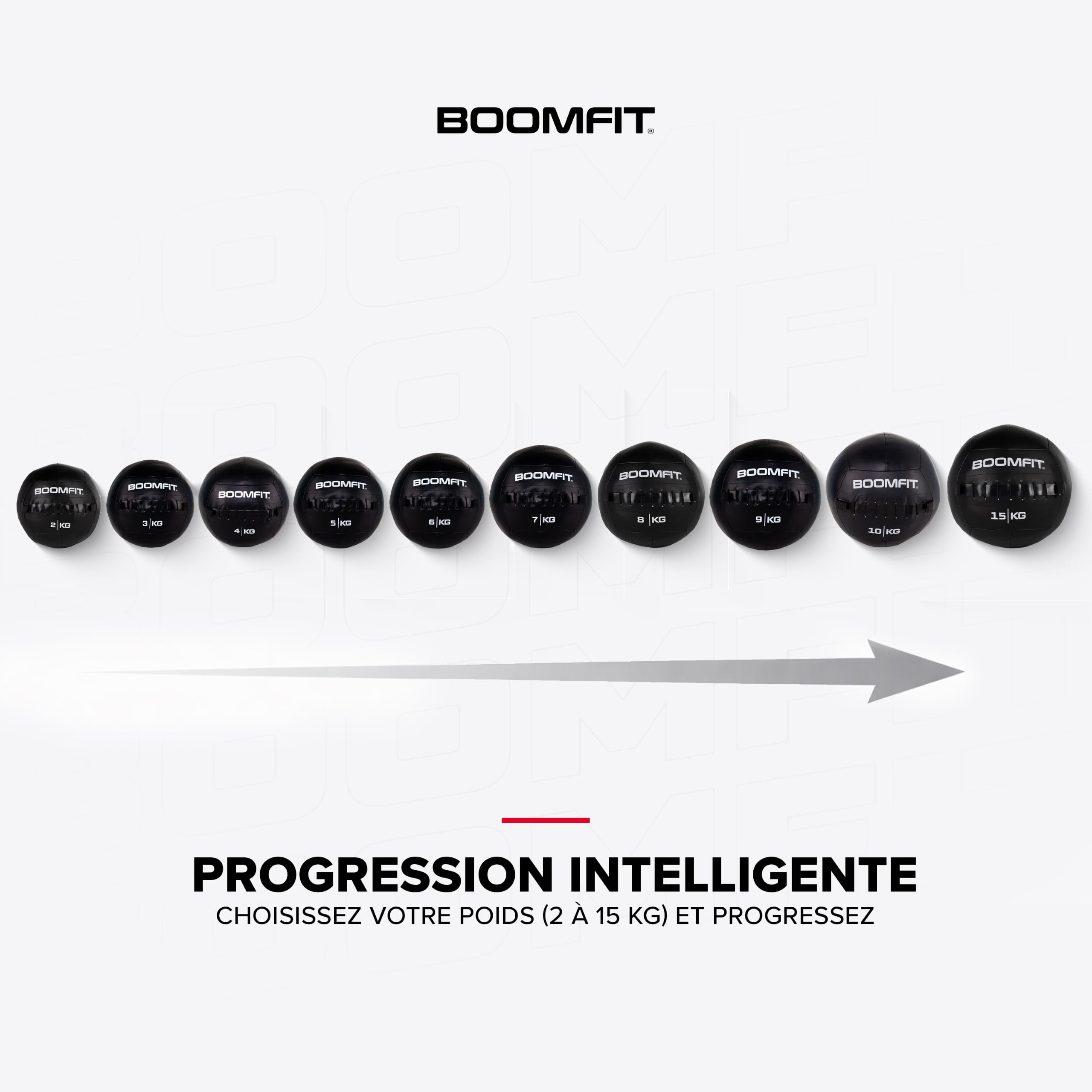 BOOMFIT Wall Ball 2-15kg | Medecine Ball Lestée pour Crossfit et WOD | Ballon de Fitness en Cuir Synthétique | Puissance Explosive et Musculation | Athlètes et Home Gym