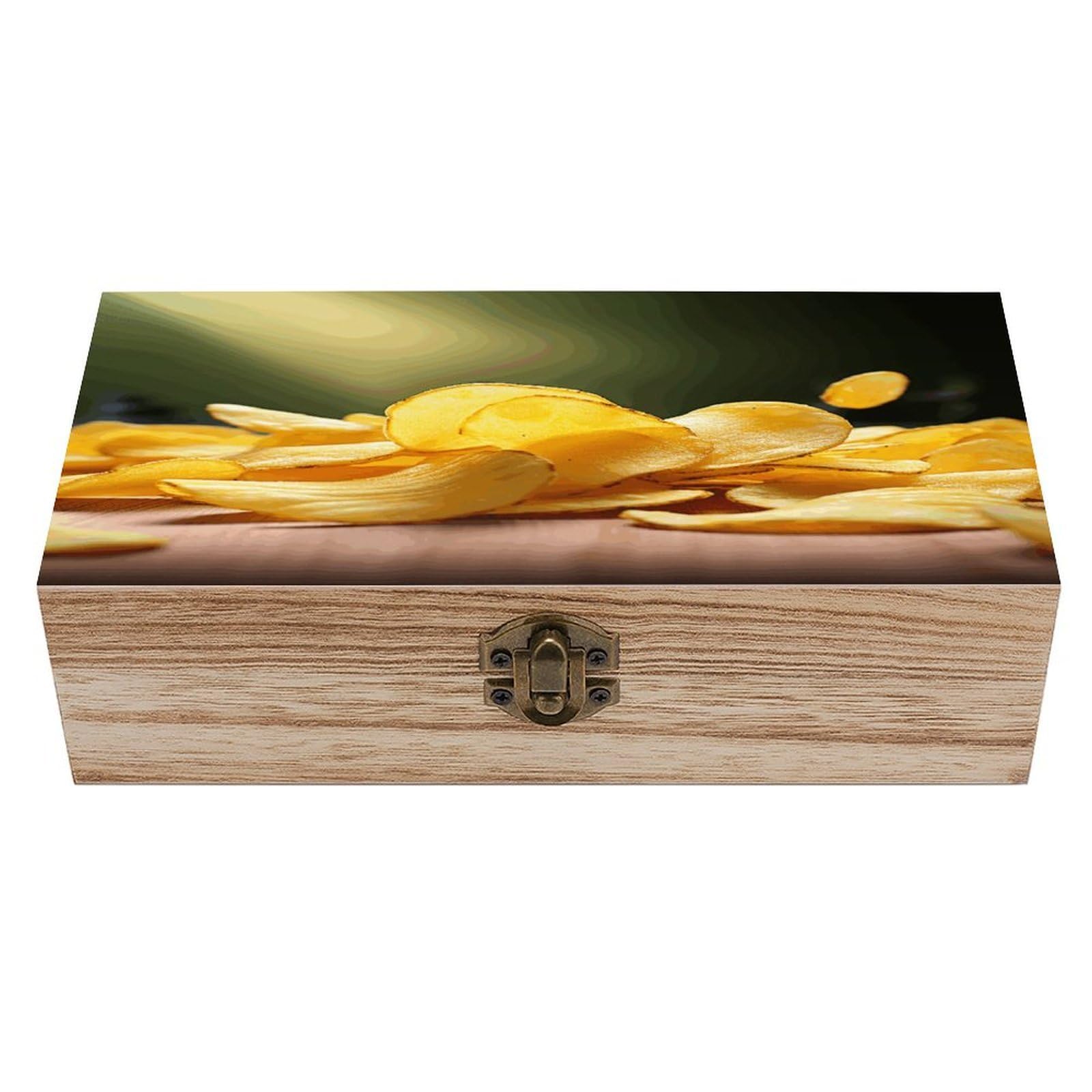 VstaDank Potato Chips Wooden Storage Box with Hinged Lid Natural Wooden Box Beautifully Keepsake Boxes Vintage Wood Boxes Jewelry Organizer Trinket Storage Chest Unique Gift