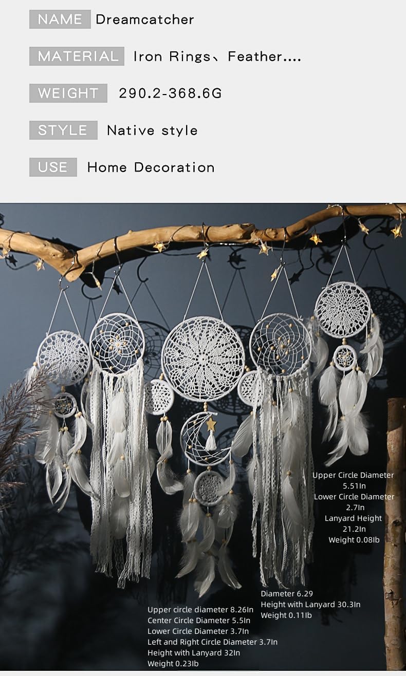 Juego de 5 atrapasueños de fase lunar, decoración de pared bohemia para regalos de bruja, hija de la luna, diosa de la luna, macramé para colgar en la pared para el hogar, dormitorio, sala de estar