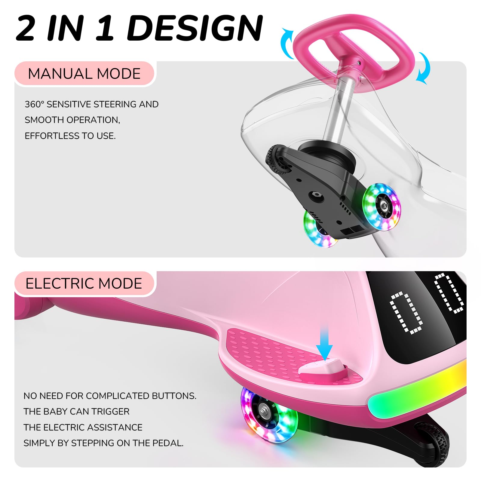 Umatoll Coche Eléctrico 12V para Niños con Pedal, Pantalla, Batería Recargable, Luz LED, Bluetooth, Ruedas Iluminadas, Antivuelco, 2 Velocidades, Juguete, Regalo +3 Años, Carga Máxima 68 kg