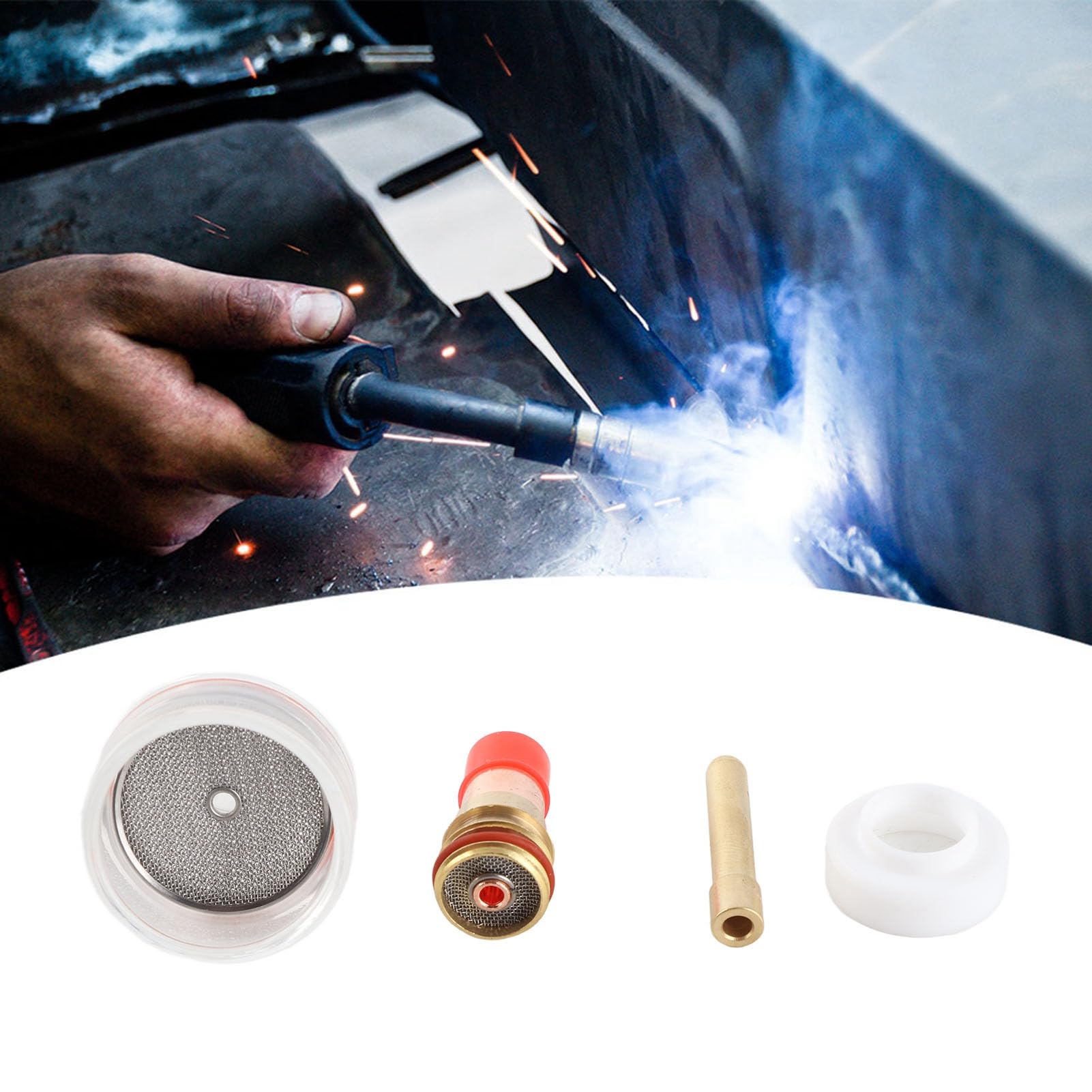 Kit de Lentilles à Gaz 6 Pièces, Accessoires de Soudage Tig, Kit de Lentilles à Gaz Tig, Tasse de Soudage en Verre, Corps de Pince en Cuivre, Tasse en Verre Transparent pour le