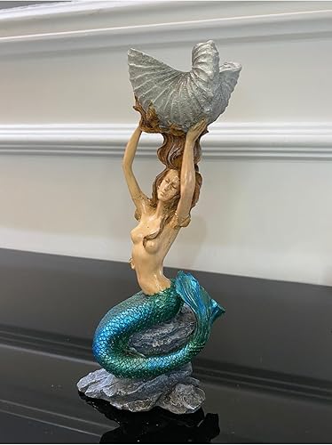 Miniatura 4 de Escultura de sirena pintada a mano, estatuilla de mezcla de mármol y poliéster de primera calidad, arte decorativo único para salas de estar,